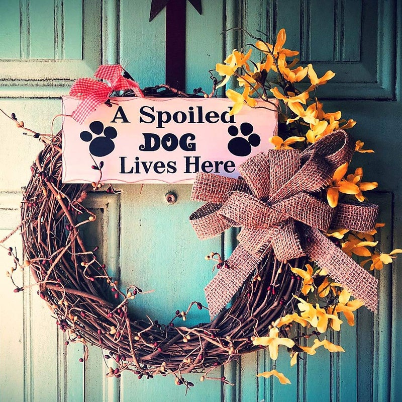 Attraction Design Wood Dog Lover Sign - Hanging Pet Decor Plaque With Saying 'A Spoiled Dog Lives Here' - Decorative Wall Art Puppy Gift 4x10in - Image 2
